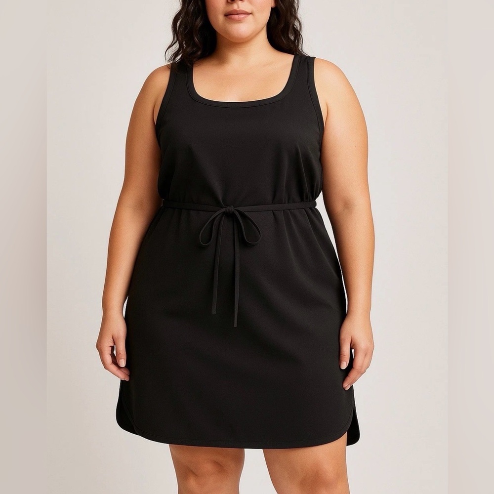 Lafayette 148 Black Tunic Dress L Neoprene Trim Curved Asymmetric Hem - Pockets